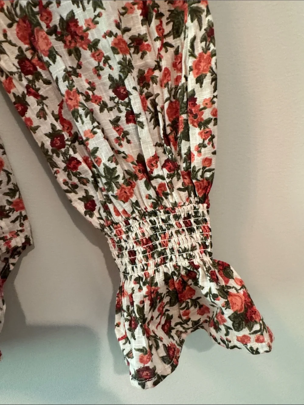 Free People Floral Ruffle Collar Button-Up Blouse in Cream and Red